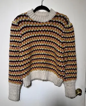 Zara Knit Striped Multicolor Chunky Cable Sweater Womens Medium thumbnail 1