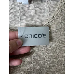 Chico’s Aspen‎ Foiled Gold Sweater Tank Knit Top Shimmer 100% Cotton 1/MD NEW thumbnail 4