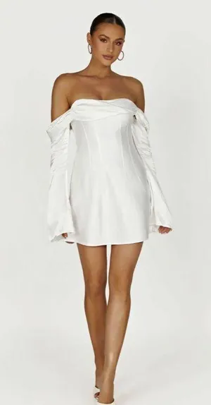 Giselle Off Shoulder Satin Mini Dress thumbnail 2