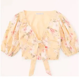 Abercrombie Tie-Front Puff Sleeve Top thumbnail 3