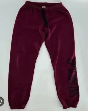 NWT VS Victoria’s Secret Pink Black Orchid Maroon Logo Campus Pant Sweatpants M thumbnail 1