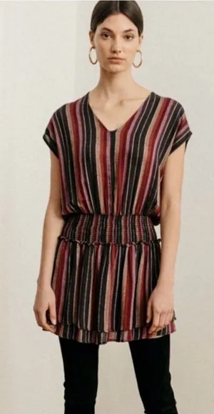 Rails Lucca Linen Blend Smocked Mini Dress Brava Multi-Color Stripe Size XS thumbnail 1