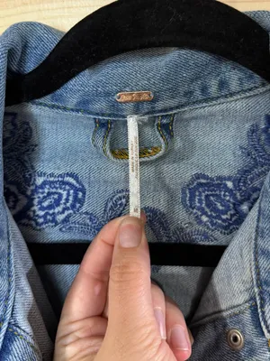 Free People Light Blue Denim Jacket with Blue Floral Embroidery thumbnail 8