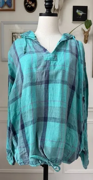 Vintage 90s Plaid Pullover Hoodie Cotton Pockets OSFM thumbnail 1