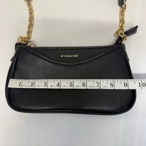 Missnine Black Shoulder Bag Mini Baguette Purse Vegan Leather Gold Chain Zip NEW thumbnail 6