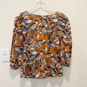 ANTHROPOLOGIE EVA FRANCO Tropical Birds‎ Blouse Sweetheart Neckline Puff Sleeve thumbnail 4