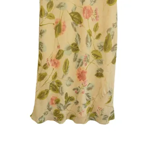 Vintage Floral Crinkle Chiffon Maxi Dress Yellow Peach Short Sleeve‎ 90s Teacher thumbnail 3