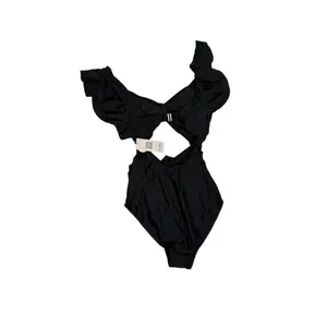 Charmo V Neck Cut Out Ruched Tummy Control Black One Piece Swimsuit Medium‎ thumbnail 2