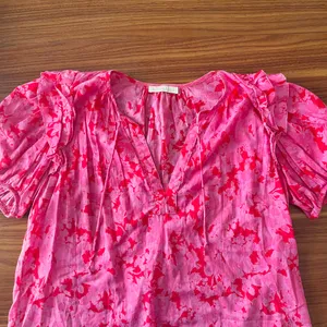 Karlie Pink Floral Cotton Puff Sleeve Blouse Small Preppy Boutique Boho Chic thumbnail 3