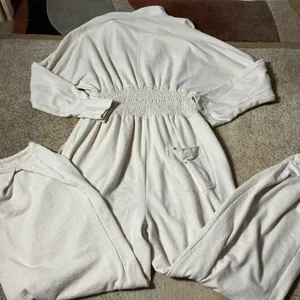 Free‎ People Beach Boho Smocked Cottagecore Jumpsuit Cream OB1378958 Womens M thumbnail 7