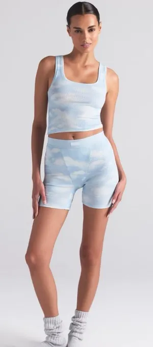 NWOT SKIMS SIZE XXS - Sky Blue quartz‎ Cloud print Rib Boxer Briefs thumbnail 1