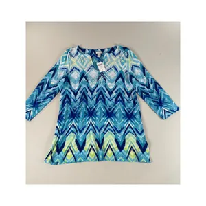 Chicos Aquatic Merge Blue Yellow Sequin Tunic Top Size 1 US Size M New With Tag thumbnail 2