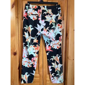 Zara Basic Floral Lily Print Trousers Black Orange Slim Ankle Pants Womens 8 thumbnail 5
