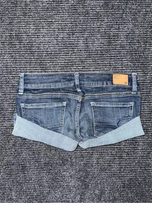 VTG Y2K American Eagle Ultra Low Rise Micro Mini Jean Shorts 2 Grunge Preppy thumbnail 2