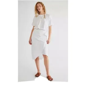 Free People Leila Midi Dress Size XS White Short Sleeve Tie‎ Waist thumbnail 8