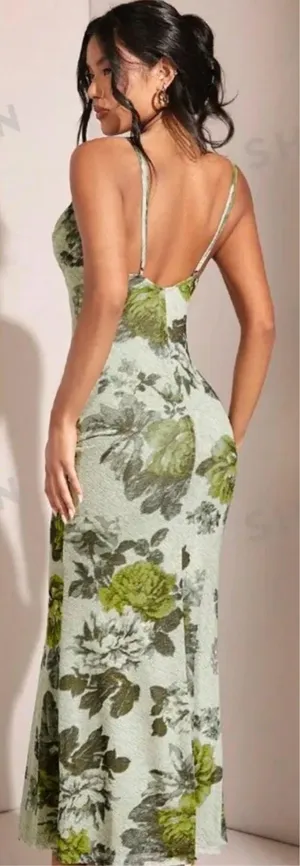Floral Print Dress Green Size M thumbnail 2