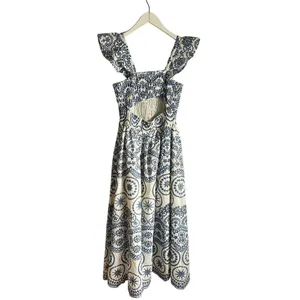 Zara Blue White Paisley Print Ruffle Strap Tiered Midi Dress Boho Womens M‎ thumbnail 2