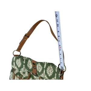 Y2K 90s The Sak Green Floral Canvas Shoulder Bag Brown Faux Leather Trim Purse thumbnail 11