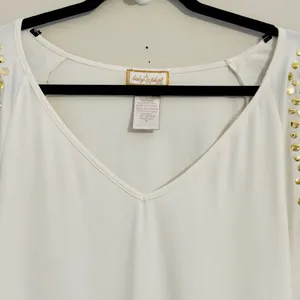 Vintage Baby Phat Y2k white top with gold stud embellished flutter sleeves thumbnail 5