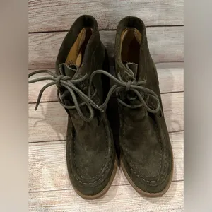 Lucky Brand Women's Ysabel Wedge Boots Size 8.5 olive green Suede Laced Boho thumbnail 3