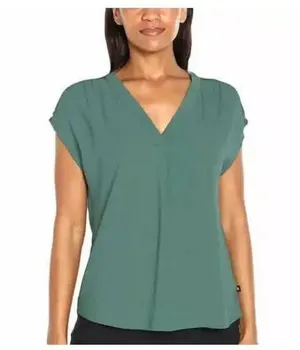 Banana Republic Solid Green Cap Sleeve V-Neck Crepe Popover Blouse Size Small thumbnail 1