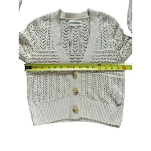Anthropologie Pointelle Knit Cardigan Sweater Cream Cotton Open Knit Womens XS thumbnail 7