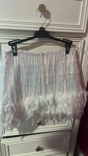 Iridescent Feather Trimmed Sequin Mini Skirt Purple thumbnail 1
