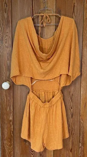 ✨ Free People ✨ Pietro Tie Back Romper 100% Cotton in Suntan ~ Size XS 🍄 thumbnail 6
