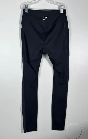 Black Mesh Panel Detail Athletic Athleisure Leggings Pockets Small S thumbnail 6