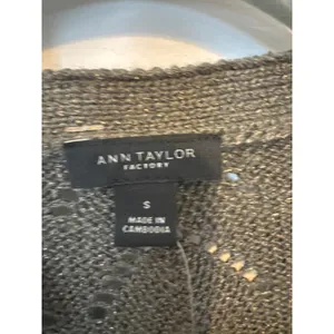 Ann Taylor Green Gold Metallic Cable Knit Sweater Small Shimmer Jacket Size S thumbnail 5