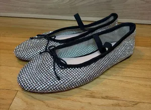 Loeffler Randall Leonie Crystal Mesh Mary Jane Flats in Silver - Size 9 thumbnail 1