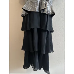 Vintage 80s Prom Lizzy & Johnny Dress Silver Black Metallic Velvet Whimsigoth thumbnail 11