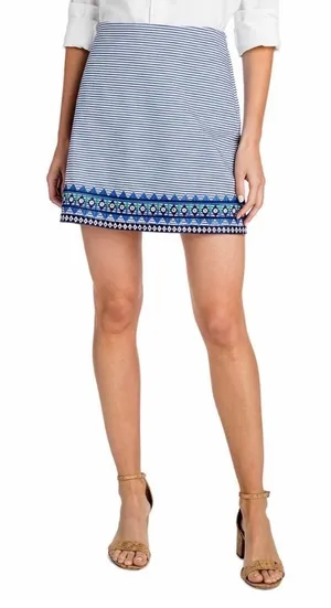 Vineyard Vines Women Blue White Striped Embroidered Hem Cotton Mini Skirt Size 8 thumbnail 1