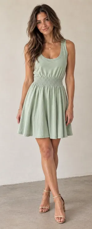 sundays by wearsundays Mint Green Scoopneck Smocked Waist Fit Flare Mini XS thumbnail 1