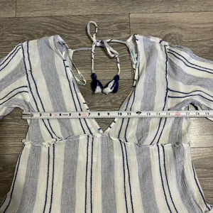 Blue Island‎ Women Boho Swim Cover Up Blue/White/Stripe Long Bell Sleeve Sz S thumbnail 10