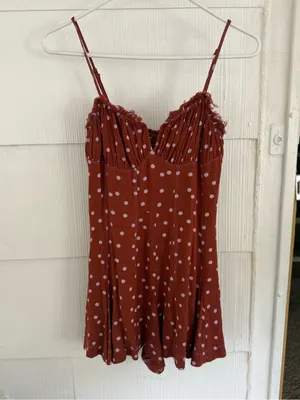 Free People Spotty Dotty Romper in Brown and Purple thumbnail 2