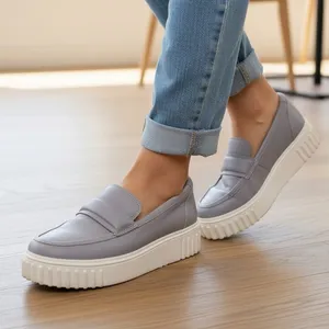 Clarks Women's Lavender Leather Loafers‎ Penny Platform Slip On Size 9.5 W EU 41 thumbnail 1