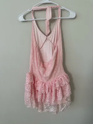 Windsor Pink lace ruffle halter mini dress thumbnail 4