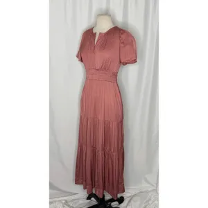ANTHROPOLOGIE Somerset Satin Maxi Dress Rose Pink Mauve X-Small Petite XSP thumbnail 7