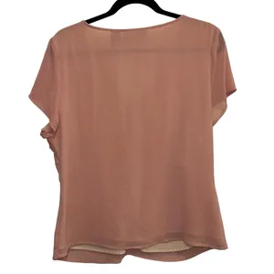 NYC Design Co Pink Embellished Blouse V Neck Sheer Sleeves Dressy Top‎ L thumbnail 3