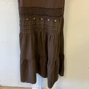 Katherine Barclay‎ Brown Tiered Midi Maxi Dress XL Crochet Lace Coin Detail Boho thumbnail 4