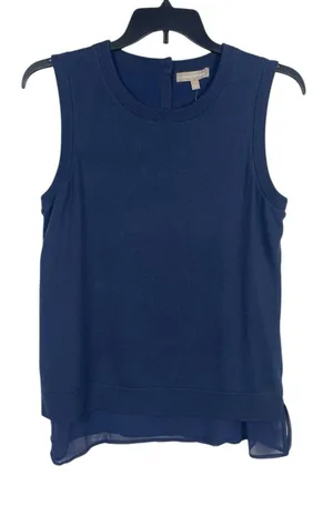 Banana Republic Women’s L Navy Sleeveless Top Knit Silk Blend Layered Hem NWT thumbnail 1