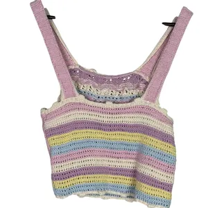 Zara Rare Sleeveless Crochet Knit Stretch Cropped Tank Top M Pink Multicolors thumbnail 5