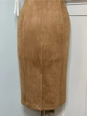 Calvin Klein Faux Suede Zip-Front Midi Dress Tan Camel Brown NWT Size 10 thumbnail 7
