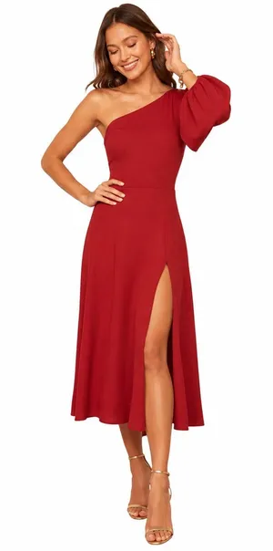 Reformation Dress Sz 2 Red One Shoulder Midi Formal Cocktail Party Wedding Guest thumbnail 1