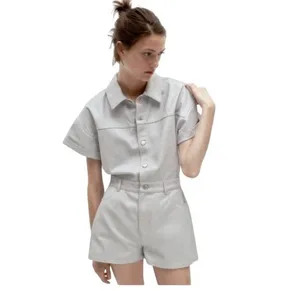 Zara NWOT Denim Gray/Silver Shimmer Utility‎ Button-Up playsuit - XS thumbnail 5