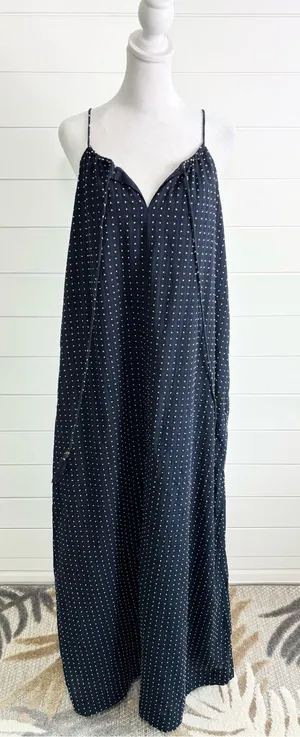 J. Crew Navy Polka Dot Maxi Slip Cotton Dress Size L thumbnail 1