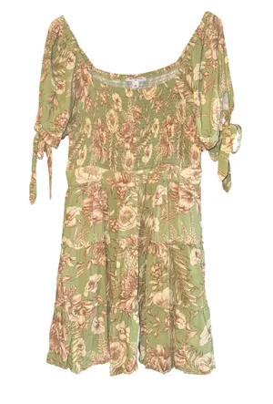 Agua Bendita Target Smocked Floral Puff Tie Sleeve Mini Dress LG‎ Tiered Cottage thumbnail 1