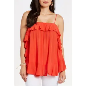Free People Cascades Ruffle Cami Size XS Coral Red Orange Flowy thumbnail 5