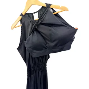 SheBird Emma Black Satin Knit Bateau Neck Built‎ In Bra Midi Dress Smocked M L thumbnail 8